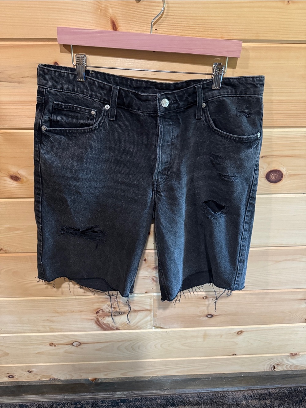 H&M Distressed Black Denim Bermuda Shorts